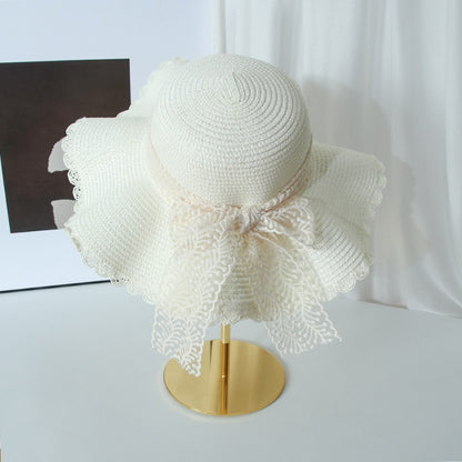 Lace String Color Woven Straw Hat Summer Versatile Outdoor Travel Beach Hat Cute Girl Ins Bucket Hat Limorista
