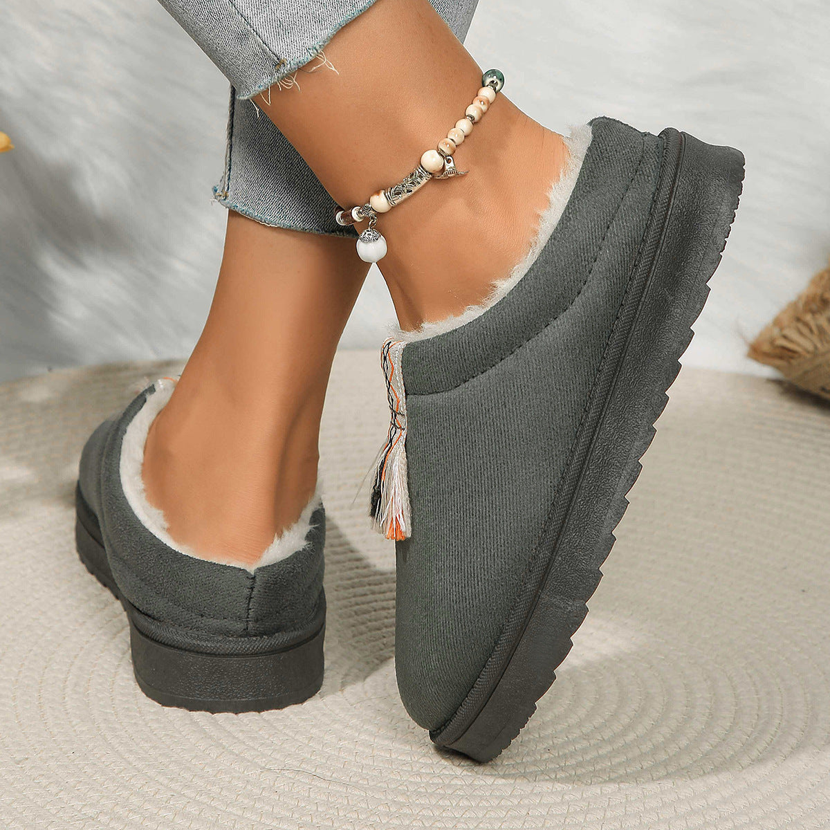 Winter Plush Home Slippers Fashion Round Toe Flat Suede Garden Shoes Indoor Warm Floor Bedroom Slipper For Women Limorista