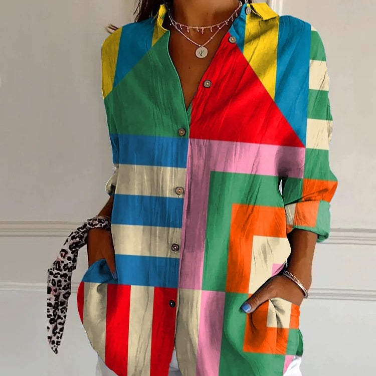 Striped Long-sleeved Shirt Women&