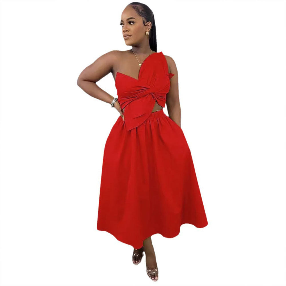 Smocking One Shoulder Petal Hollow Out Dress Limorista