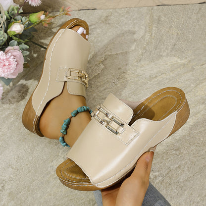 Plus Size Peep Toe Slippers With Metal Accessories Limorista