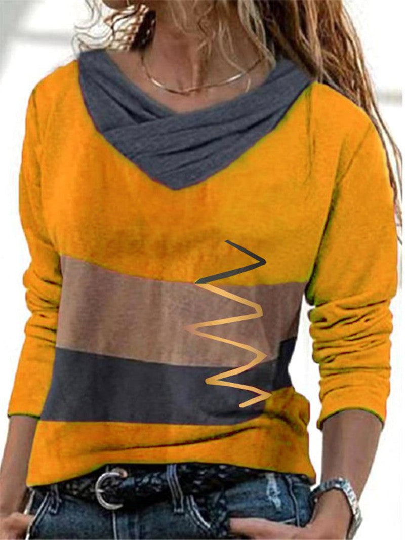 V-neck Long Sleeve Positioning Print T-shirt Limorista