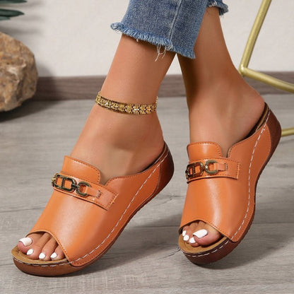 Plus Size Peep Toe Slippers With Metal Accessories Limorista