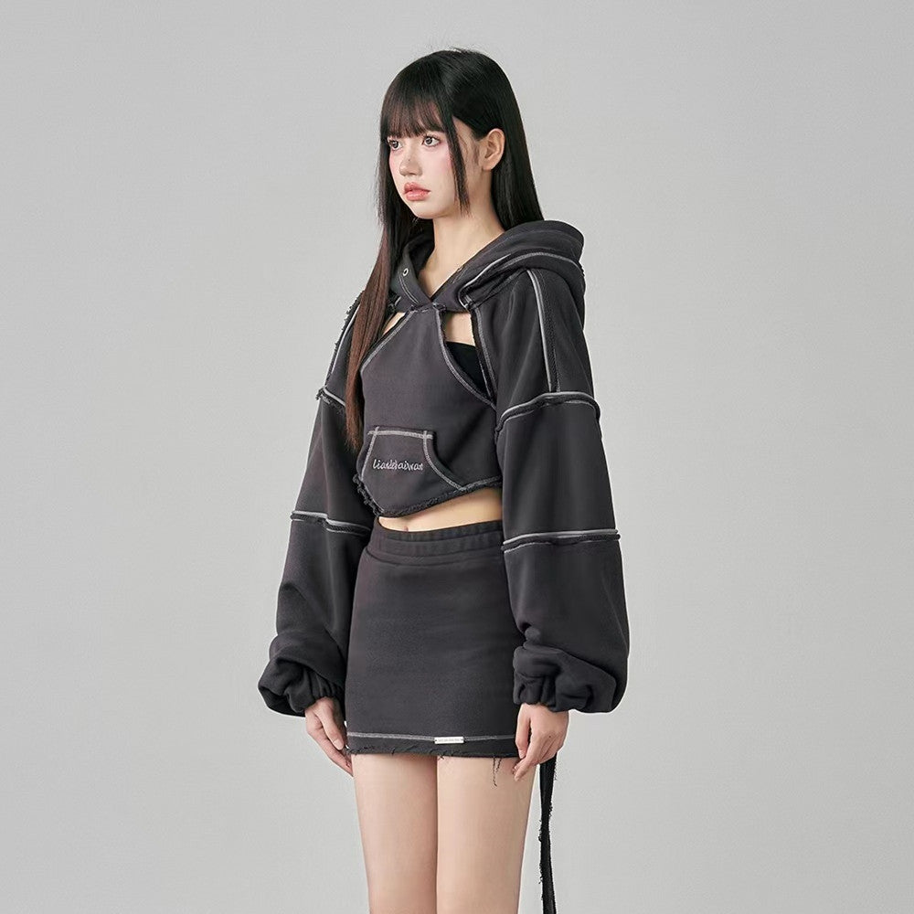 New Color Contrast Bright Line Short Hooded Sweater Limorista