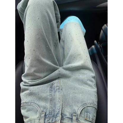 Straight Jeans For Women, Designer Rhinestones, High Waist, Loose And Slim, Drapey, Narrow Version Wide-leg Pants Limorista