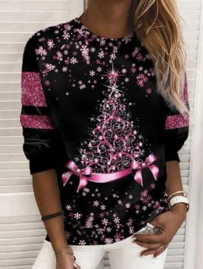 Snowflake Print Pullover Plus Size Women&