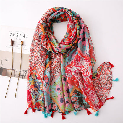 Japanese Style Artistic Fresh Cotton And Linen Scarf Retro Patchwork Bohemian Cashew Print Limorista