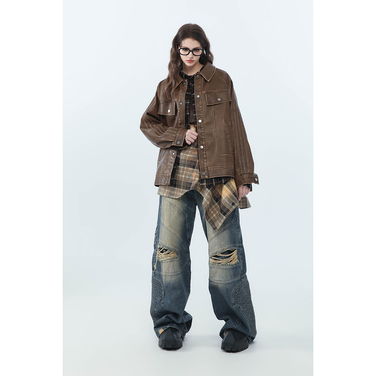 American Retro Distressed Lapel PU Leather For Men And Women Biker&