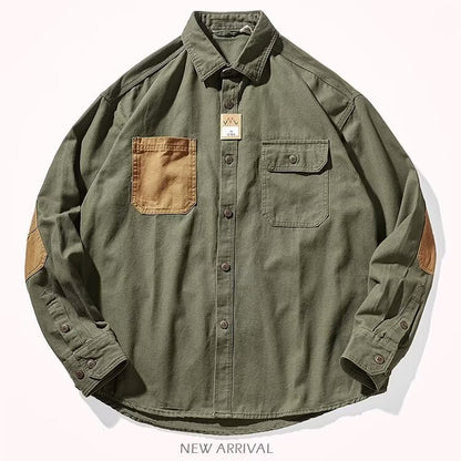 Men Clothing Sleeve Stick Cloth Washed Cotton Long-sleeved Shirt Men&