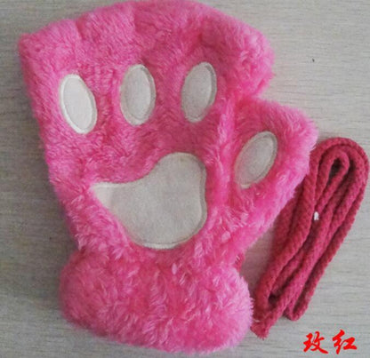 Winter Lovely Half Cover Paw Bear Cat Claw Gloves Short Finger Limorista