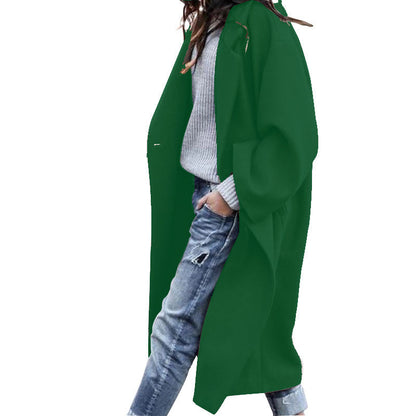 Casual Long Jacket With Pockets Solid Color Single Breasted Lapel Woolen Coat For Women Warm Winter Clothing Limorista