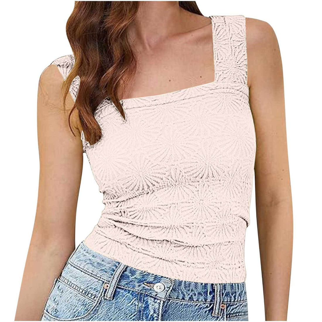 New Slim Fit Square Neck Vest Summer Fashion Jacquard Sleeveless Top For Women Clothing Limorista