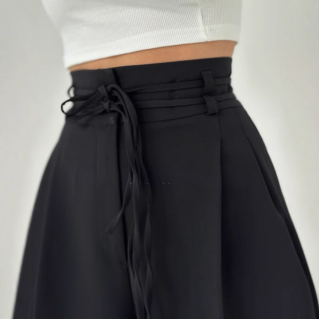 High Waist Lace Up Slim Fit Straight-leg Pants Limorista