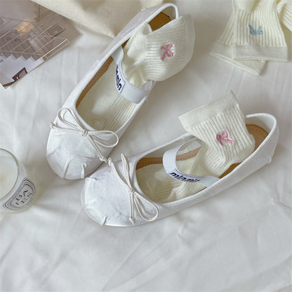 Bow Embroidered Short Thin Socks Limorista