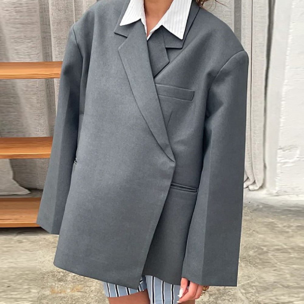 Lapel Side Slit Suit Jacket Women&