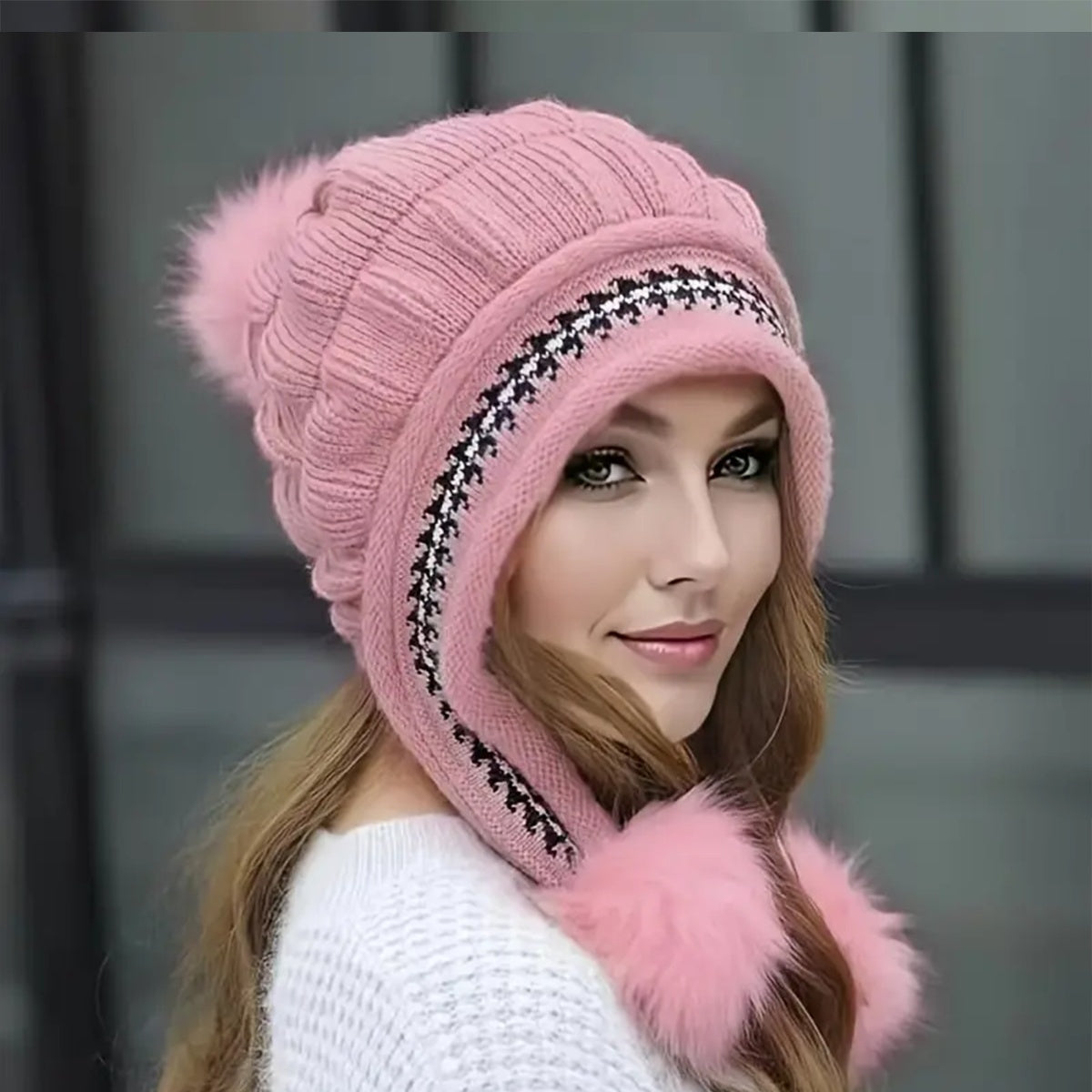 Cozy Knit Fleece-Feel Beanie With Ear Flaps &amp; Pompom Warm Winter Hat For Women Perfect For Skiing &amp; Outdoor Activities Limorista