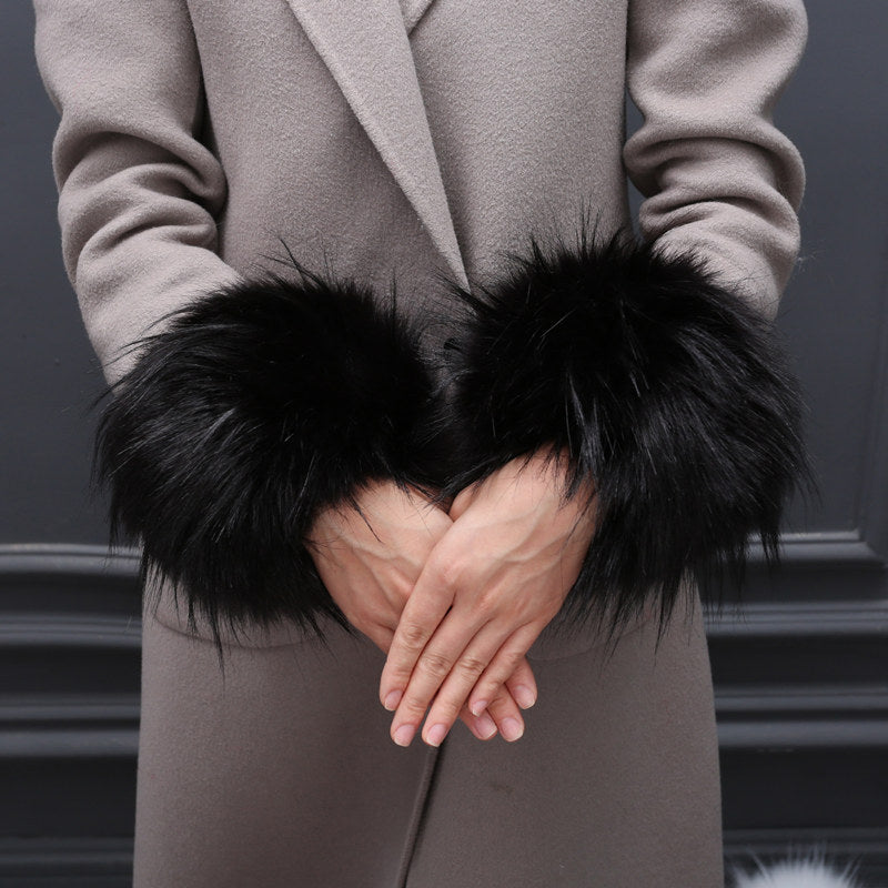 Faux Fur Fox Cuffs Plush Down Jacket  Big Artificial Hand Cuffs Limorista
