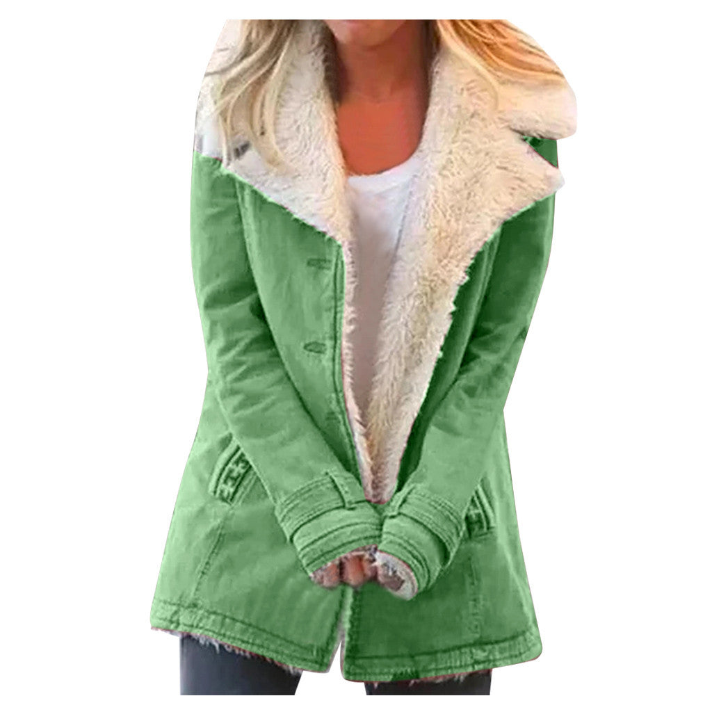 Women Plus Size Warm Coats Composite Plush Button Lapels Jacket Outwearcoat Limorista