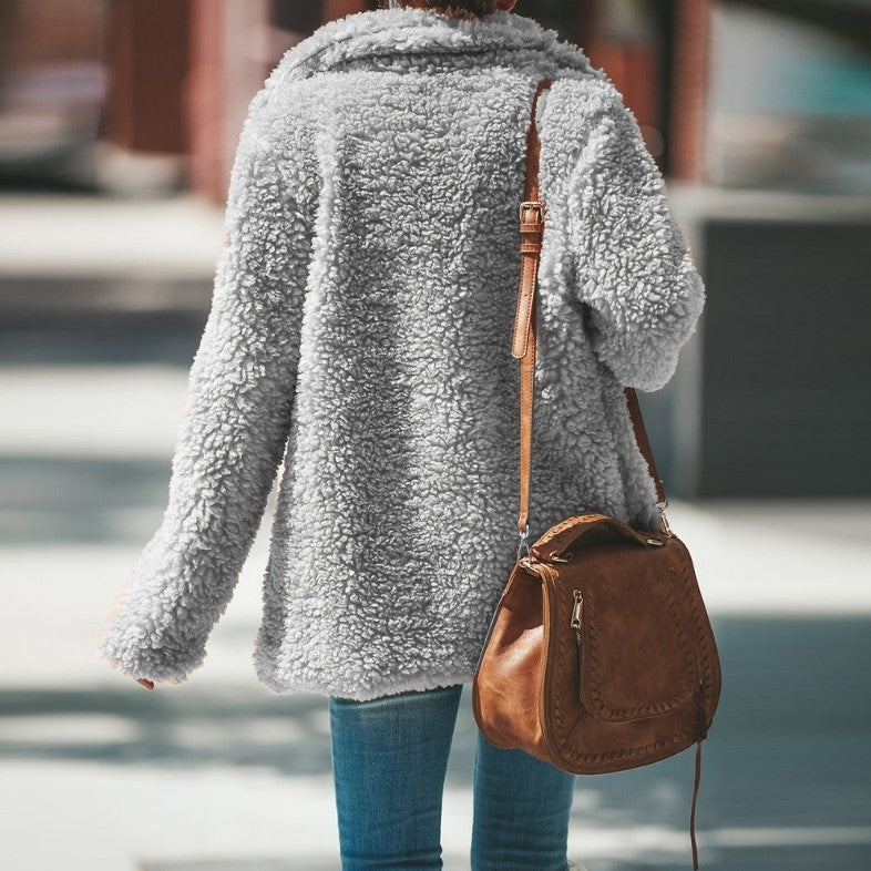 Lapel Long Sleeve Fluffy Furry Faux Fur Jackets Woman Overcoat Limorista