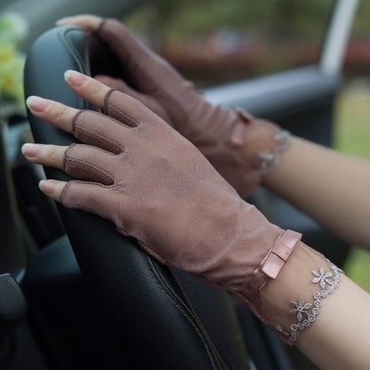 Semi-Finger Lace Sunscreen Gloves Female Summer Ice Silk Half Fingers Anti-Slip Driving Thin Anti-UV Fashion Women Mittens TB54 Limorista