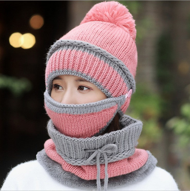 Hat Female Winter Wool Hat Outdoor Thick Warm Winter Hat Riding Windproof Hat Bib Mask Cap Head Cap Limorista