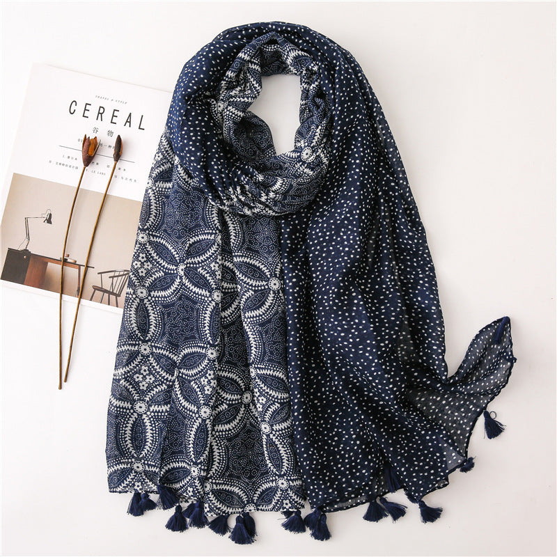Japanese Style Artistic Fresh Cotton And Linen Scarf Retro Patchwork Bohemian Cashew Print Limorista