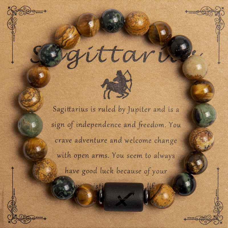 European And American New Natural Picture Tigereye Twelve Constellation Beaded Bracelet Limorista