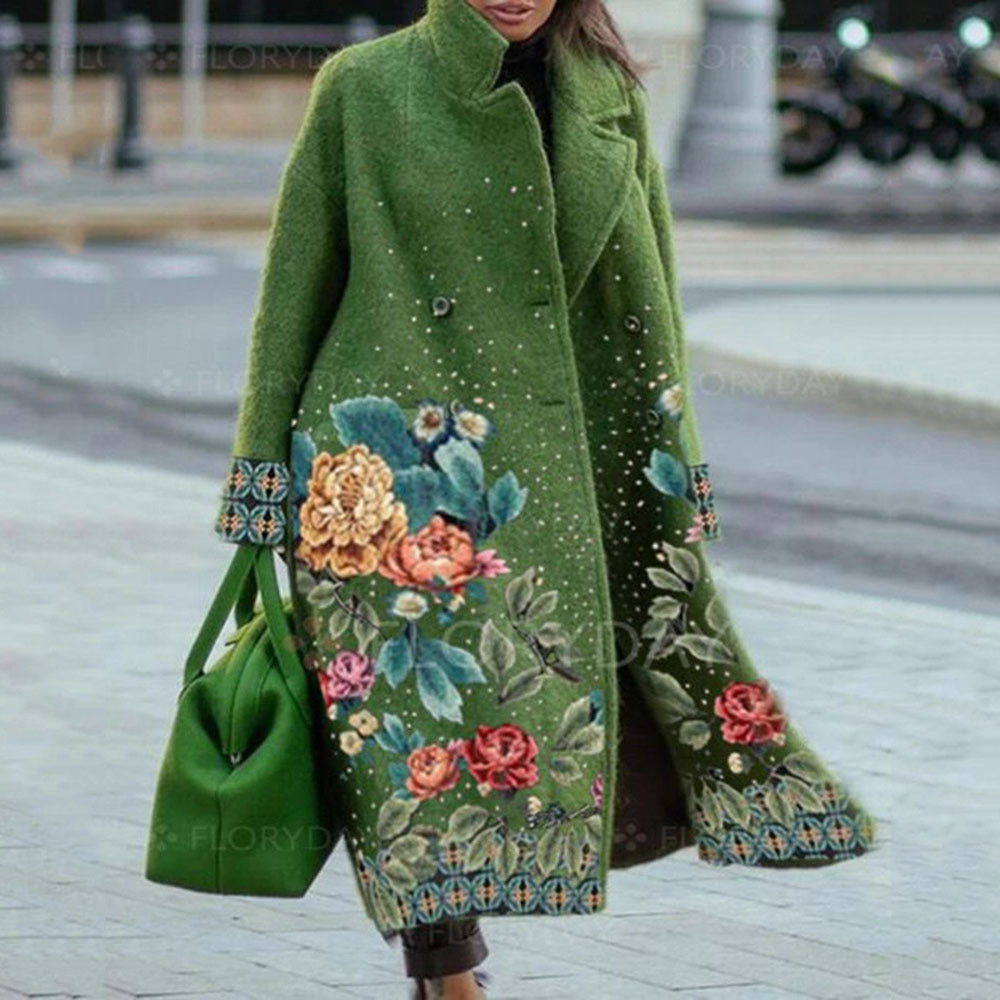 Turn-down Collar Coat Printed Woolen Long-cut Coat Limorista