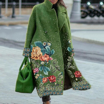 Turn-down Collar Coat Printed Woolen Long-cut Coat Limorista