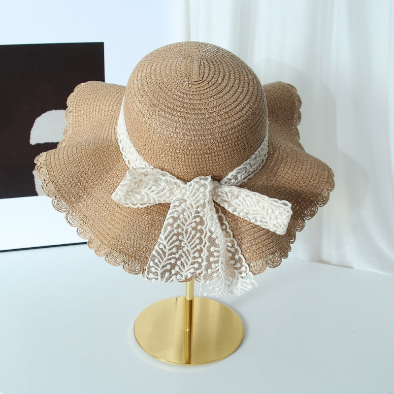 Lace String Color Woven Straw Hat Summer Versatile Outdoor Travel Beach Hat Cute Girl Ins Bucket Hat Limorista
