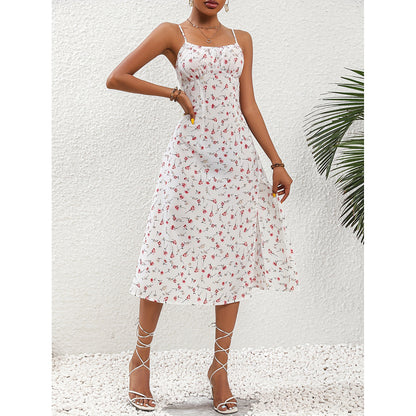 New Polka Dot Print Suspender Dress Summer Sexy Split Long Dresses For Womens Clothing Limorista