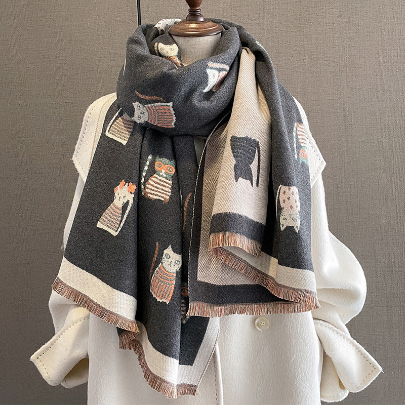 Fashion Artificial Cashmere Scarf Female Winter Korean Style Versatile Student Thickened Scarf Dual-purpose Shawl Outer Match Limorista