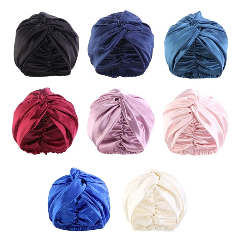 Europe And The United States Popular Imitation Silk Double Layer Nightcap Cross Twist Cap Limorista