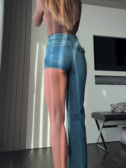 Fashion Single-shoulder Shorts Irregular Jeans Limorista