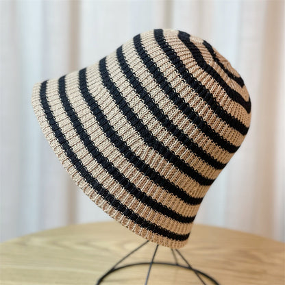 Sunshade Leisure Striped Knitted Dome Bucket Foldable Tide Bucket Hat Limorista