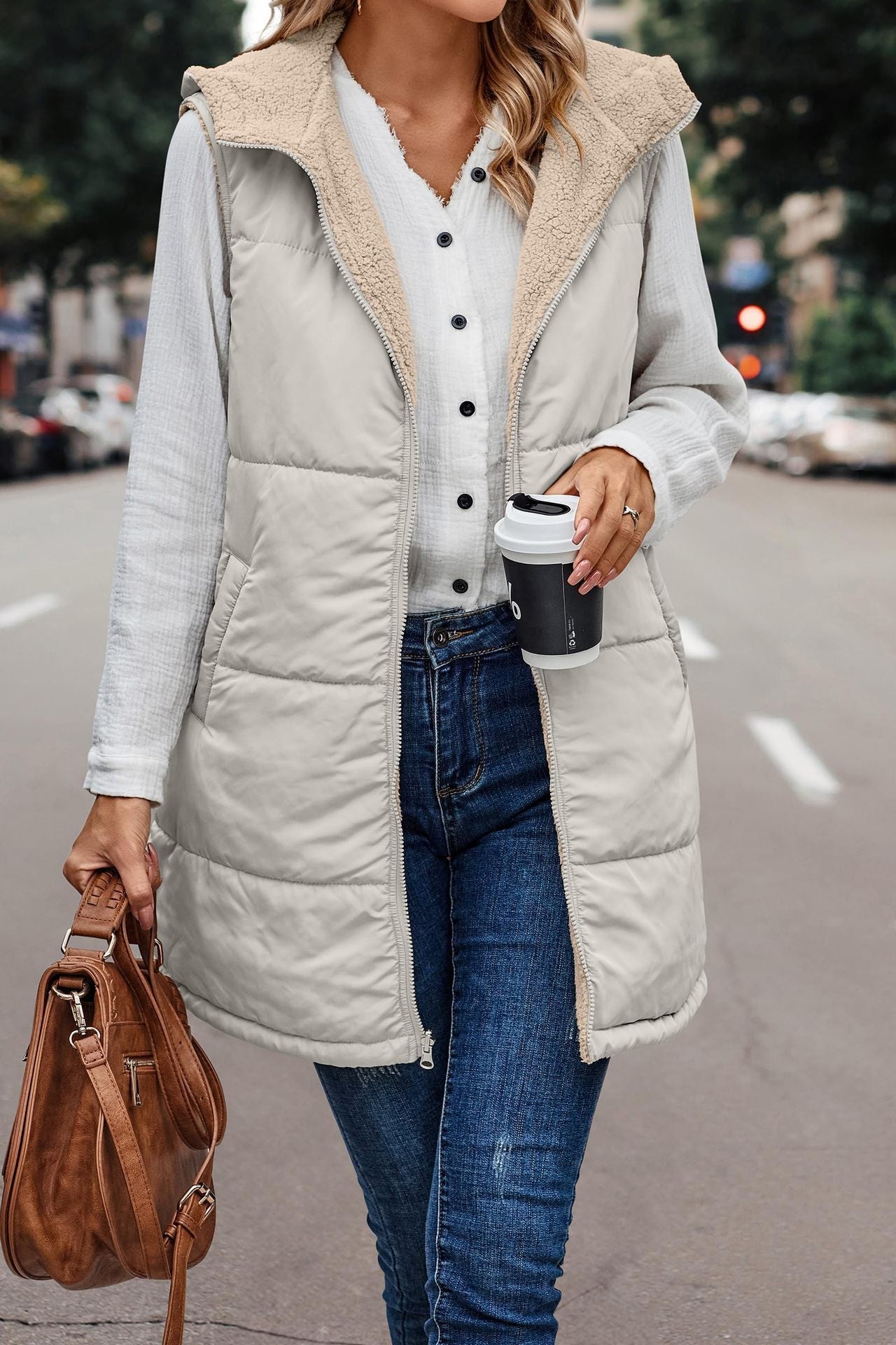 European And American Solid Color Hooded Cotton Jacket Vest Double-sided Wear Slim Elegant Cardigan Coat Limorista