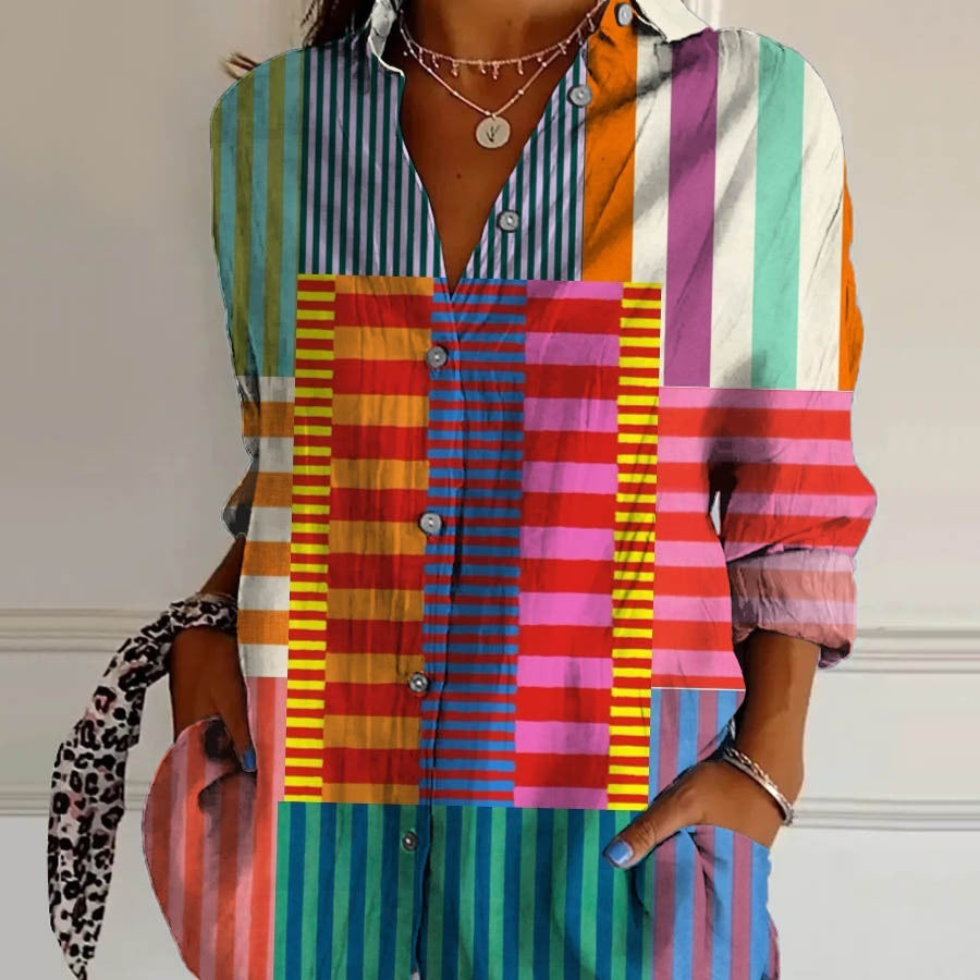 Striped Long-sleeved Shirt Women&