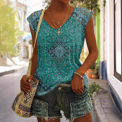 Printed Sleeveless Loose T-shirt Summer Women Limorista