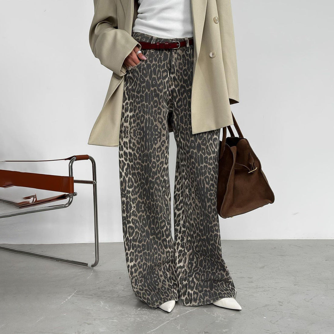 Elegant Loose Slim High Street Leopard Jeans Limorista