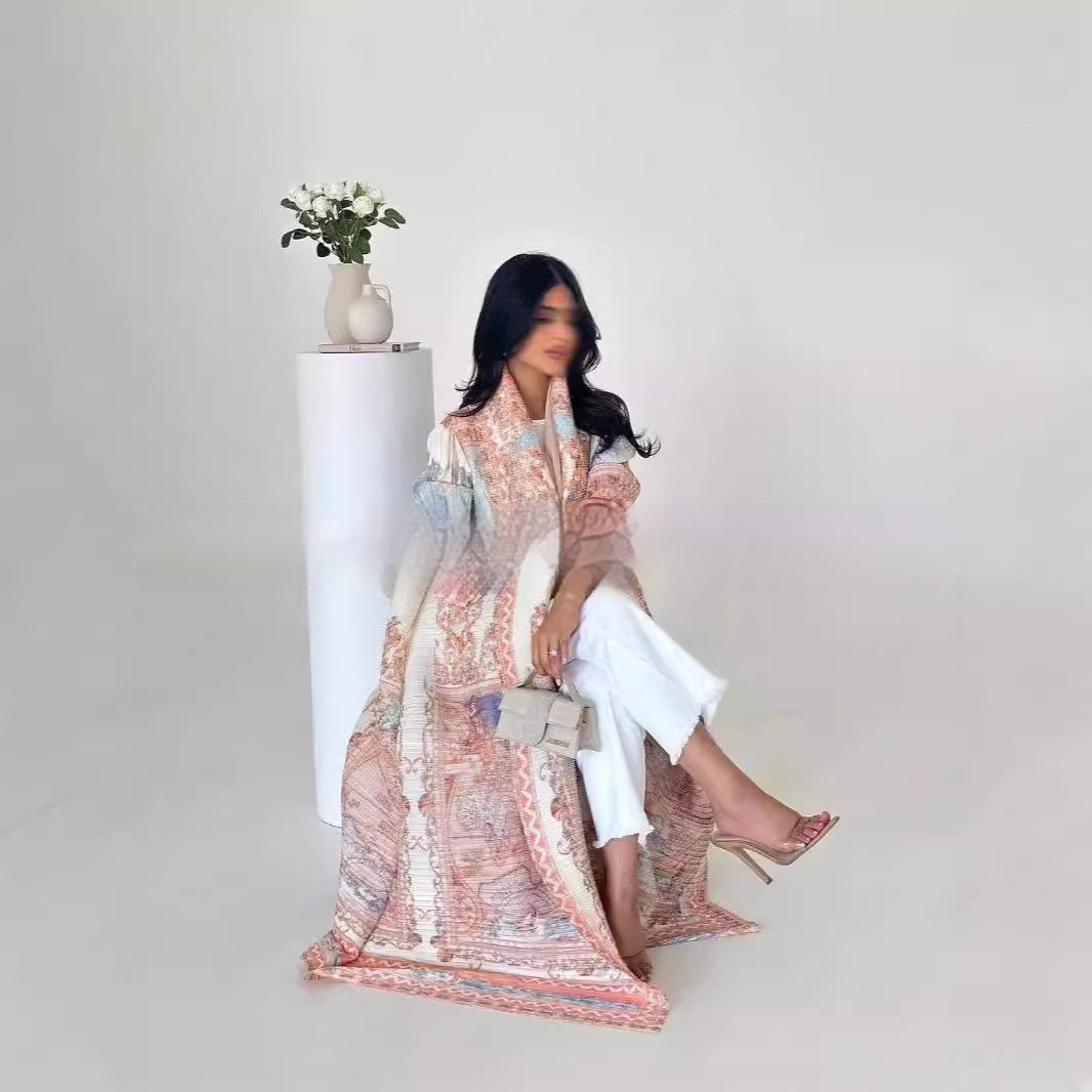 Pleated Trench Djellaba Hot-selling Printed Shawl Cardigan Ethnic Style Cloak Coat Limorista