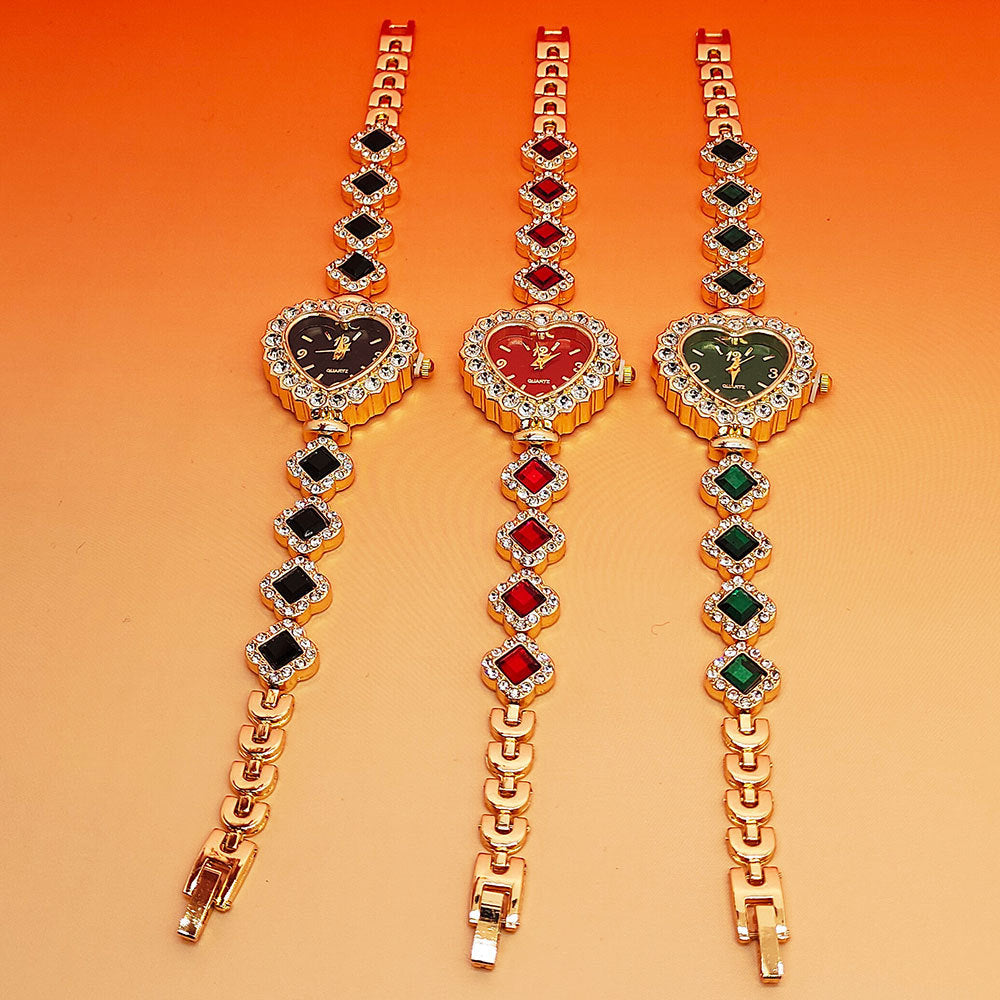 Fashion Love Shape Bracelet Watch Set Diamond Colored Heart Quartz Watch Women&