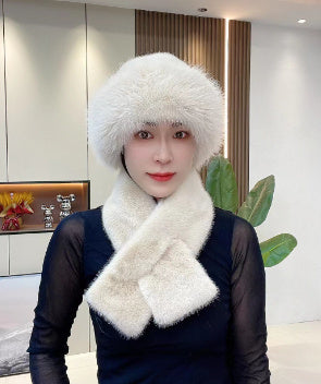 Suit Winter Scarf Mongolian Cap Plush Hat Women&