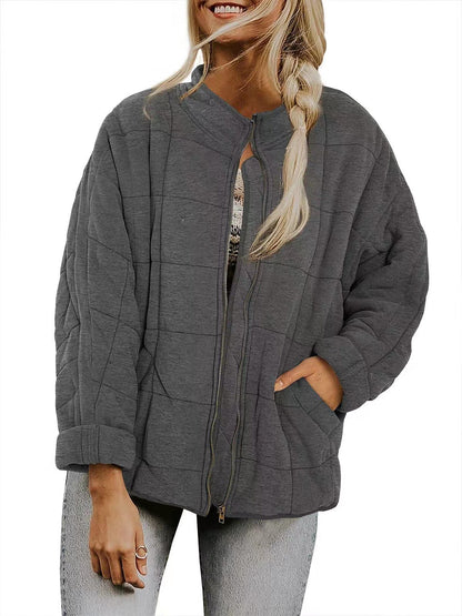 Solid Color Stand Collar Cotto With Loose Pockets Long Sleeved Jacket Women Limorista