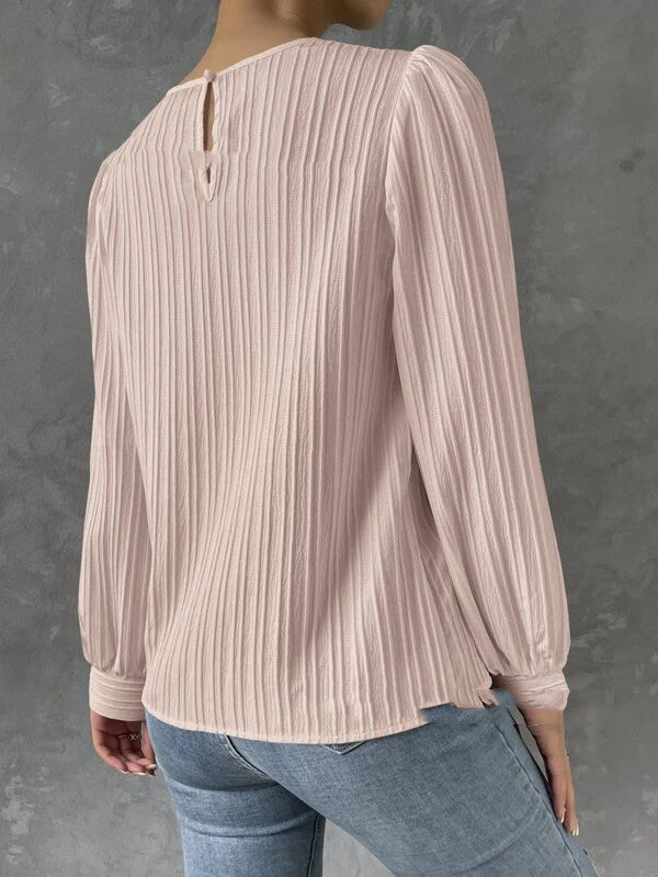 European And American Spring Round Neck Lantern Sleeve Solid Color Unity Long Sleeve Temperament Solid Blouse Limorista