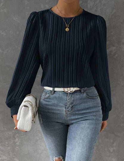 Spring Round Neck Lantern Sleeve Long Sleeve Solid Color Loose Blouse Limorista