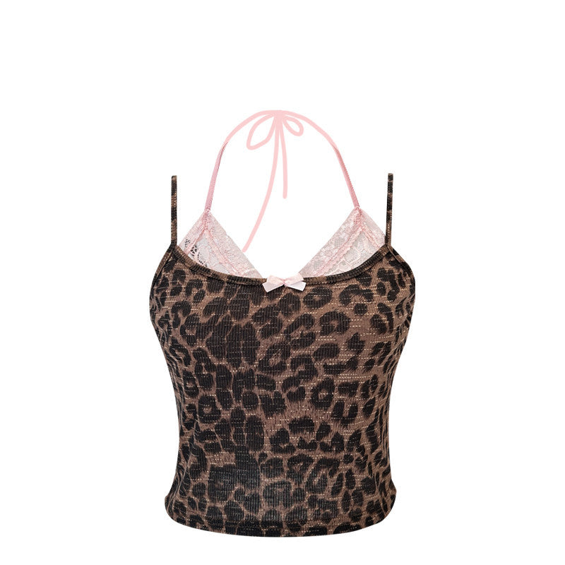 Design Sense Fake Two-piece Lace Stitching Leopard Print Ladies Limorista
