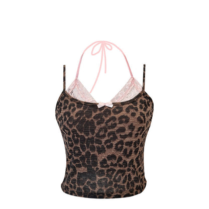 Design Sense Fake Two-piece Lace Stitching Leopard Print Ladies Limorista