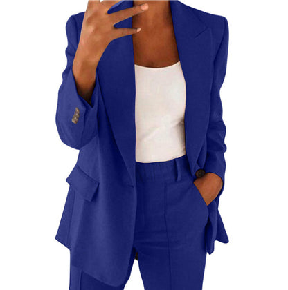Ins Button Casual Suit Fashion Long-sleeved Lapel Blazer Jacket And Slim-fit Pocket Trousers For Women Clothing Limorista