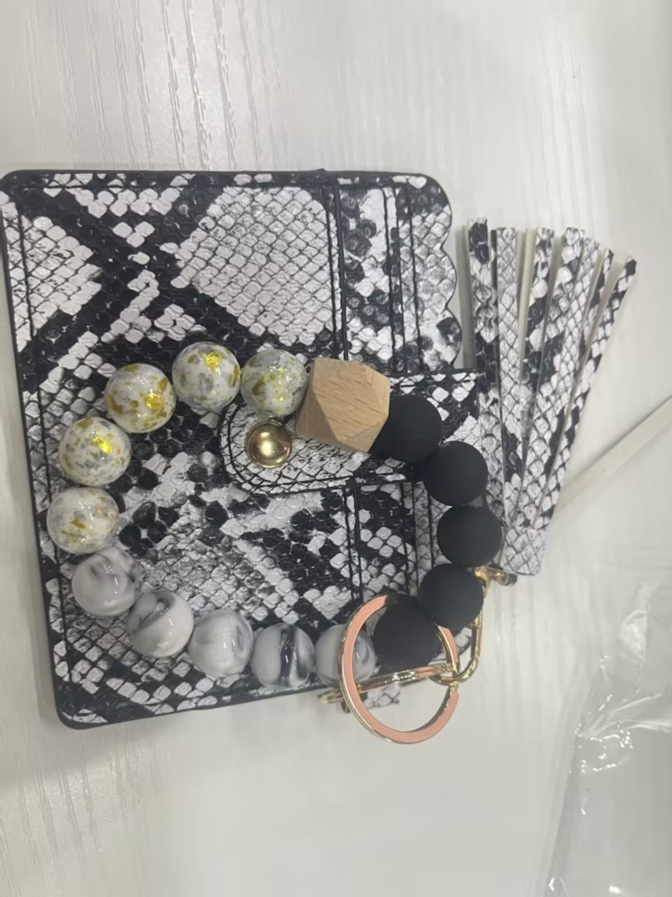 Silicone Bead Bracelet Card Bag Pu Tassel Women&