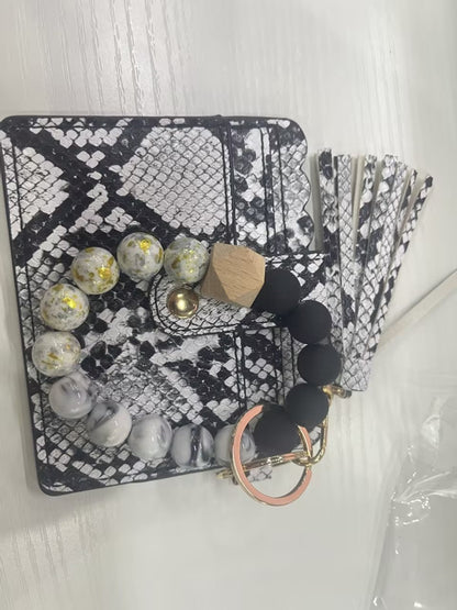 Silicone Bead Bracelet Card Bag Pu Tassel Women&